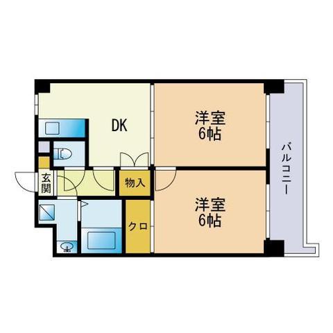 マルベリー姪浜(2DK/4階)の間取り写真