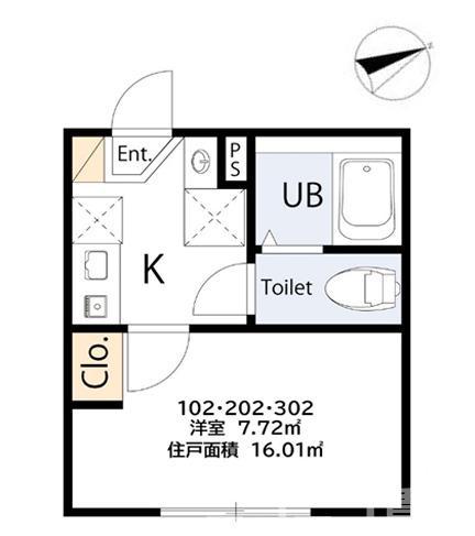 TINO(1K/3階)の間取り写真