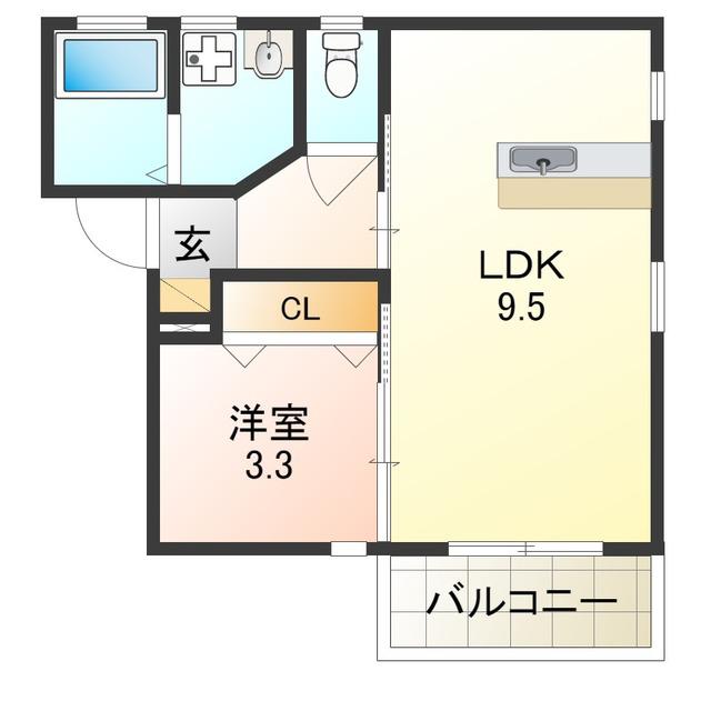 サイプレス加美(1LDK/1階)の間取り写真
