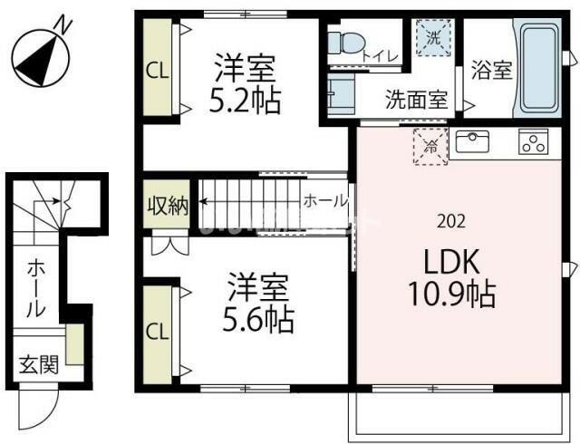シー ウィンド 鵠沼(2LDK/2階)の間取り写真