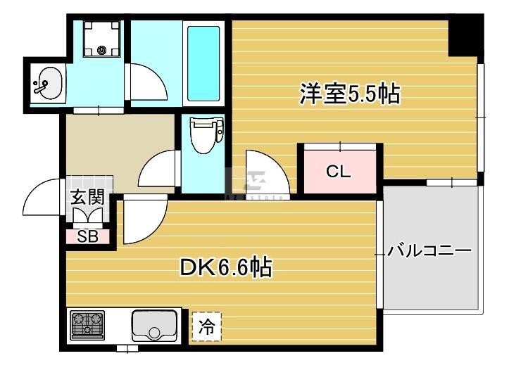 ルアンジュ本町(1DK/3階)の間取り写真