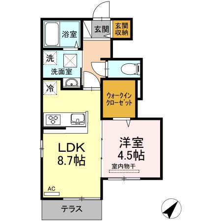 メディオ下松(1LDK/1階)の間取り写真