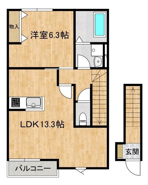 茨城県水戸市 2階建 新築(1LDK/2階)の間取り写真