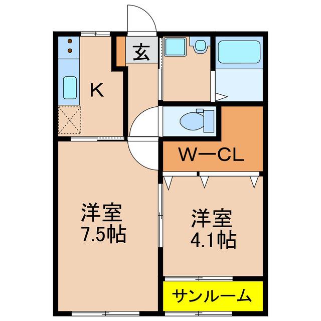ステラタウンB棟(2K/1階)の間取り写真