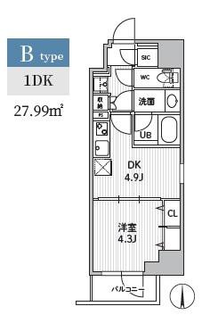 S-RESIDENCE住吉AQUACHT(1DK/8階)の間取り写真