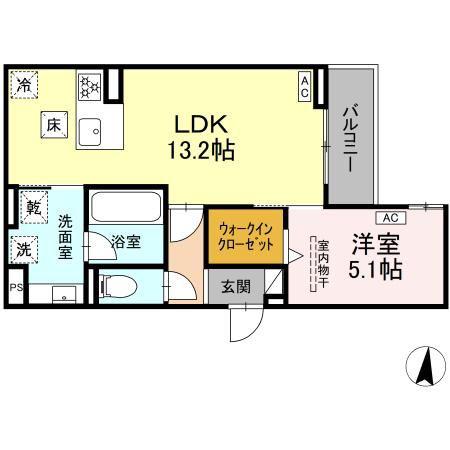 セレスティア高畑(1LDK/1階)の間取り写真