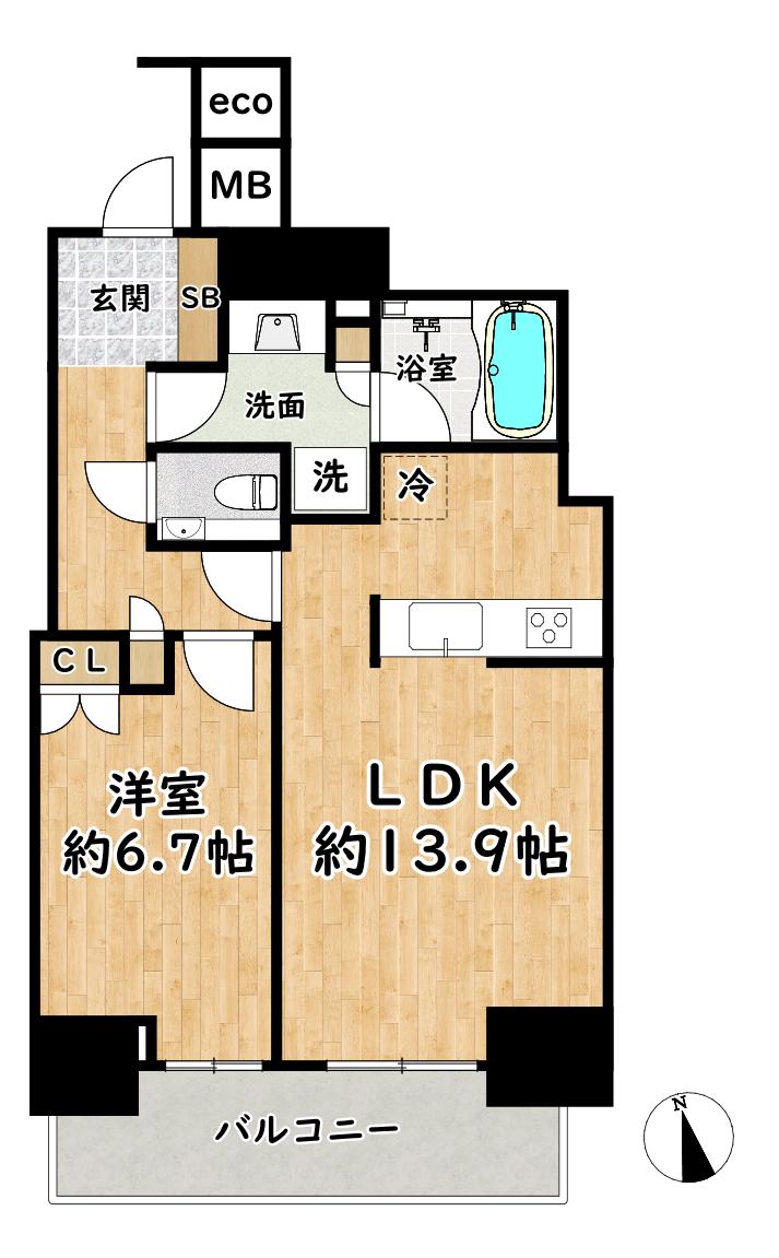 ジークレフ新神戸タワー(1LDK/4階)の間取り写真
