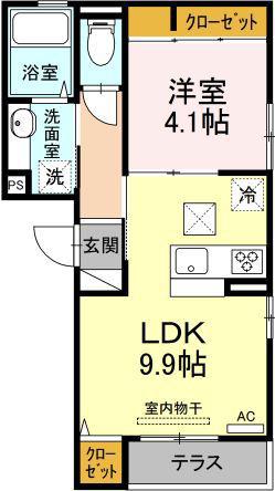 フェリシア荒田八幡(1LDK/1階)の間取り写真