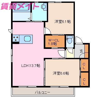 モンターナ(2LDK/2階)の間取り写真