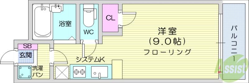 ビューパレス一本杉(ワンルーム/1階)の間取り写真