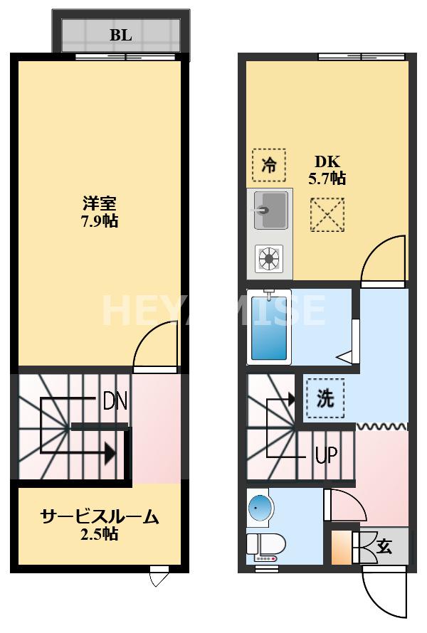 リースランド古賀島B(1SDK/1階)の間取り写真
