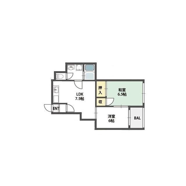 ラフォール寝屋川 B棟(2LDK/2階)の間取り写真