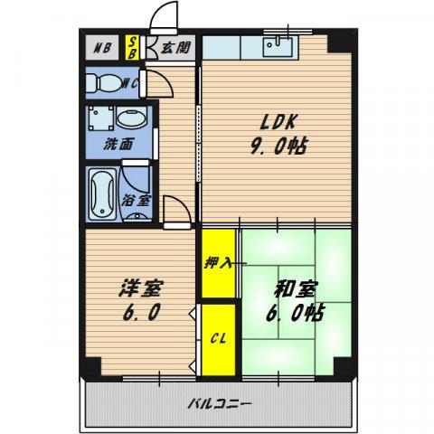 サニーフラット田中(2LDK/2階)の間取り写真
