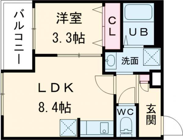 ジーメゾン八幡西ヴェルデ(1LDK/3階)の間取り写真