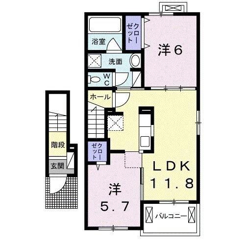 サン・プリムローズⅠ(2LDK/2階)の間取り写真