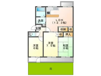 サニーハイツ松原公園A棟(3LDK/1階)の間取り写真