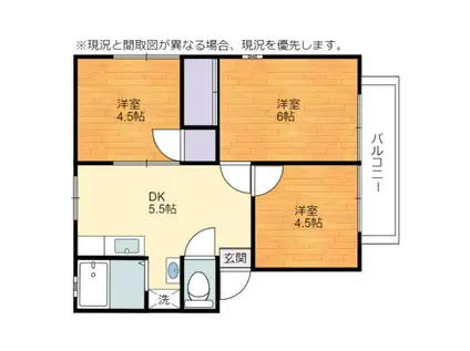 ハイツニューキモト(3DK/2階)の間取り写真