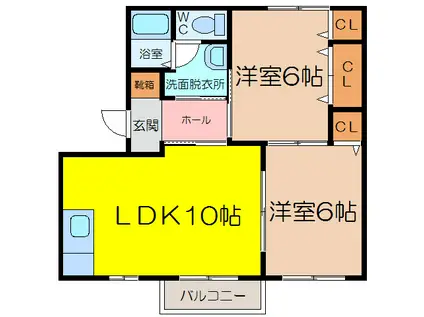 ラ シエロ(2LDK/2階)の間取り写真