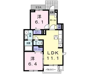 グランドプレステージC館(2LDK/1階)の間取り写真