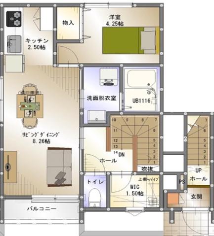 ソラーレ渡邉 B(1LDK/2階)の間取り写真