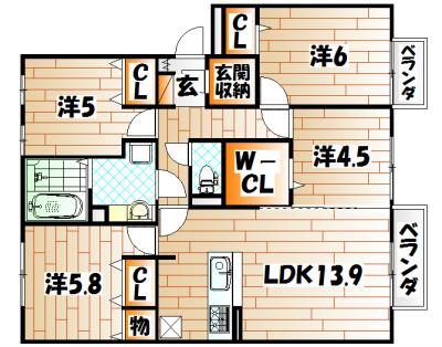 ドリームテュア クレールシャト ドリーム(4LDK/3階)の間取り写真