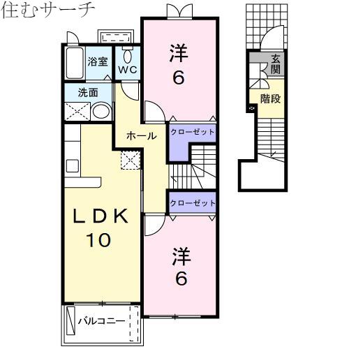 ランドマーク89(2LDK/2階)の間取り写真