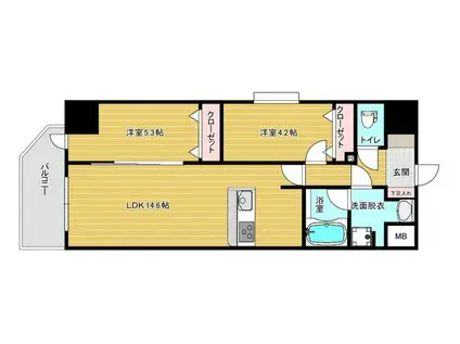 リファレンスリバービュー室見(2LDK/9階)の間取り写真