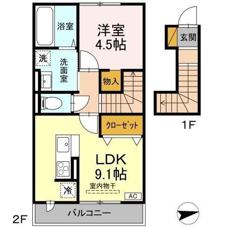 PALACIO A(1LDK/2階)の間取り写真