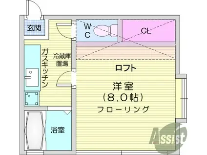 ホワイトキャッスル台原Ⅱ(1K/1階)の間取り写真