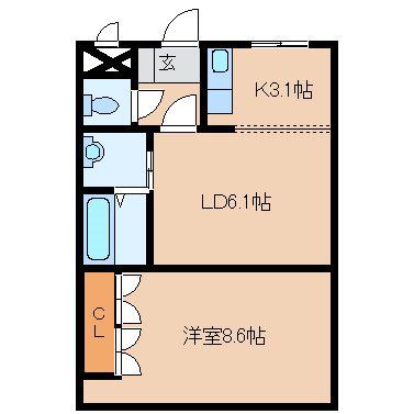 グリーンハイム甘木(1LDK/2階)の間取り写真