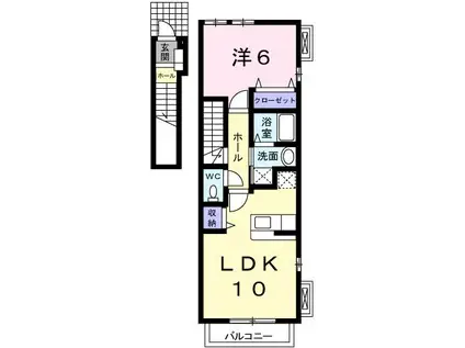 アンソレイエ・S(1LDK/2階)の間取り写真