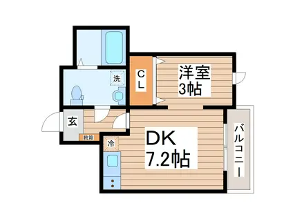 メリディアン名取(1DK/3階)の間取り写真