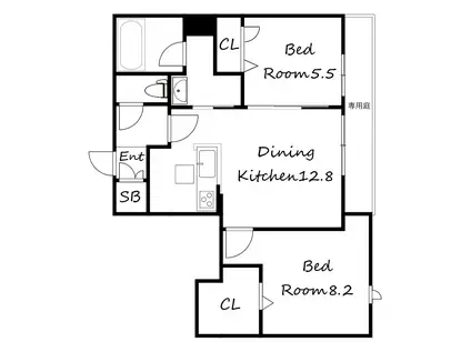 エクセレントガーデンヒルズB棟(2LDK/2階)の間取り写真