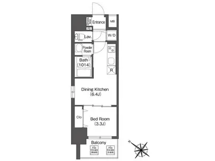 ディームス塚本(1DK/12階)の間取り写真