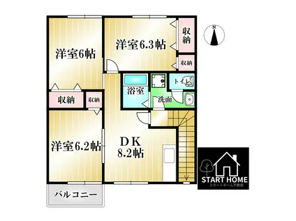 Vシャト- アロースリ-VI(3DK/2階)の間取り写真