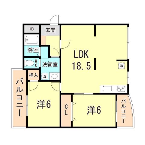 西脇ハイランドハイツ白鳳(2LDK/3階)の間取り写真