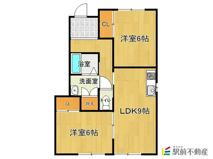 ハミングタウンA棟(2LDK/1階)の間取り写真