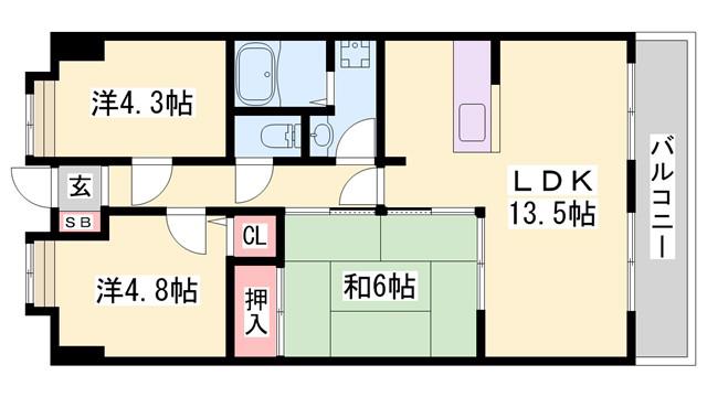 エンブレイス姫路市役所南(3LDK/6階)の間取り写真
