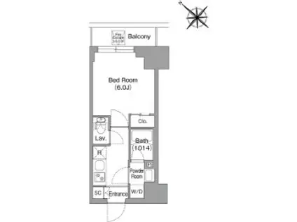 コンフォリア・リヴ横浜平沼(1K/2階)の間取り写真