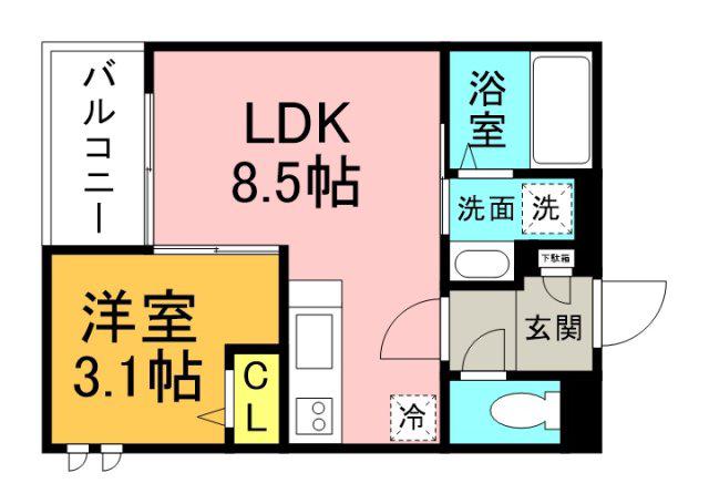 REGALEST宇品神田I(1LDK/3階)の間取り写真