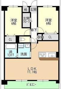 ヒルザコートII(2LDK/5階)の間取り写真
