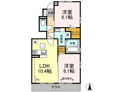 ブルークレール希望ヶ丘(2LDK/1階)の間取り写真