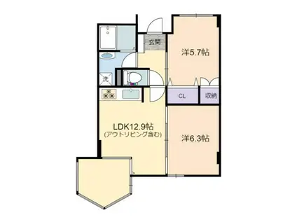 アネーロ上粕屋(2LDK/5階)の間取り写真