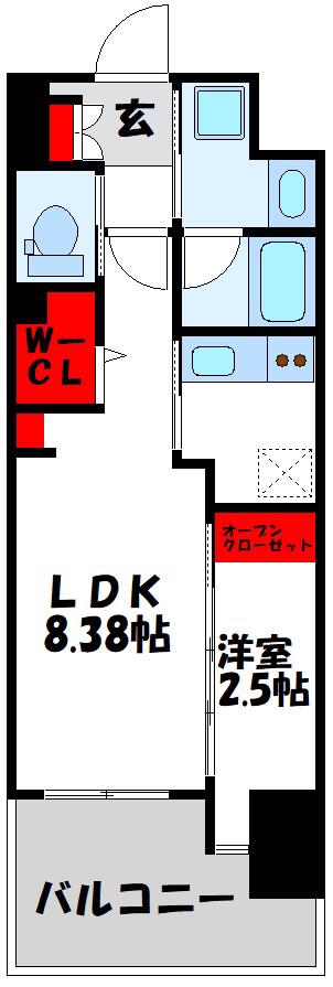 ロイヤルタワー宗像中央(1LDK/6階)の間取り写真