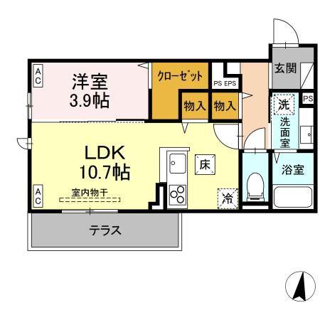 トリシア東和田 W棟(1LDK/1階)の間取り写真
