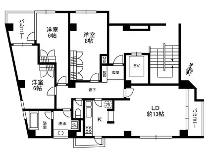 レ・フルール西麻布(3LDK/3階)の間取り写真