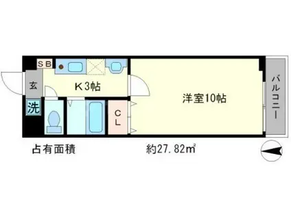 エレガント鴨川A棟(1K/3階)の間取り写真