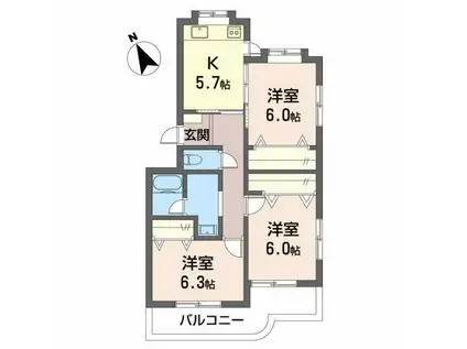ハイツサンスカイ(3K/4階)の間取り写真