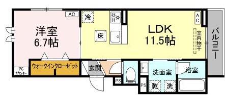 GRAND D-ROOM大秋(1LDK/1階)の間取り写真