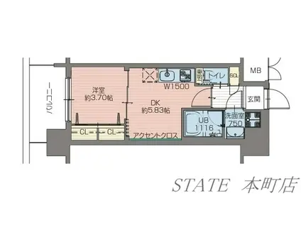 プレジオ難波(1DK/12階)の間取り写真